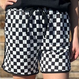 Round The Track Checkered Shorts Long Size Medium New